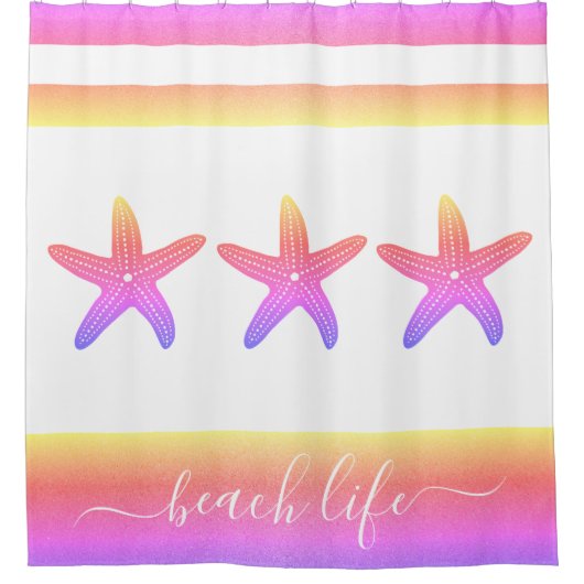 Rideaux De Douche Plage d'étoiles de mer rose violet jaune script de (Devant)