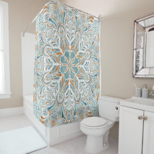 Rideaux De Douche Plage Échap Turquoise Brown Aquarelle Mandala