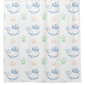 Rideaux De Douche Plage Ensoleillée Motif Baleine Enfants