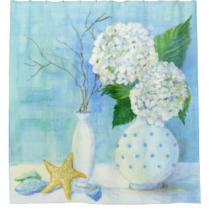 Rideaux De Douche Plage florale Hydrangea Cottage Starfish Verre de