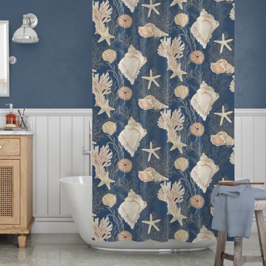 Rideaux De Douche Plage Océan Corail Starfish Navy Shell Aquarelle