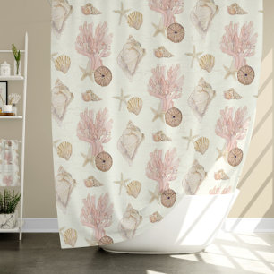 Rideaux De Douche Plage Océan Corail Starfish Sea Shell Watercolor