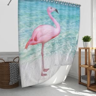 Rideaux De Douche Plage Océan Flamant rose rose Tropical