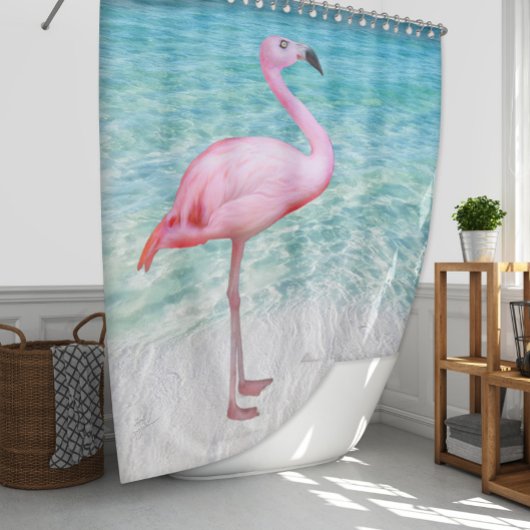 Rideaux De Douche Plage Océan Flamant rose rose Tropical