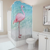 Rideaux De Douche Plage Océan Flamant rose rose Tropical (En situation)