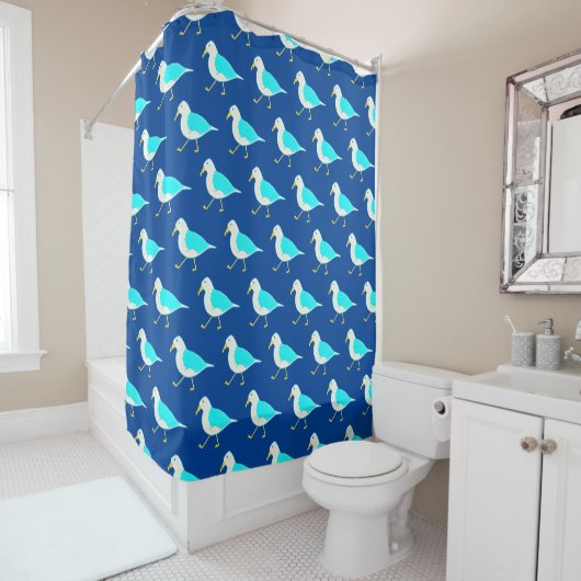 Rideaux De Douche Plage Oiseau Art Mouettes Bleues (En situation)