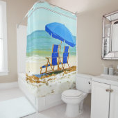 Rideaux De Douche Plage, parapluie et chaises (En situation)