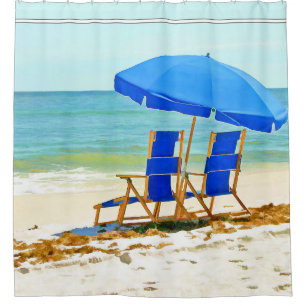 Rideaux De Douche Plage, parapluie et chaises