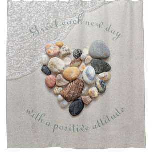 Rideaux De Douche Plage Pierres Coeur Sable Vague Nature Positive