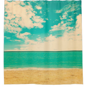 Rideaux De Douche Plage rétro, rétro, poster, photo, arrière - plan