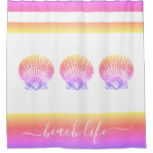Rideaux De Douche Plage rose violet jaune coquillage script de vie e (Devant)