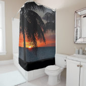 Rideaux De Douche Plage Tropical Sunset Palm Trees (En situation)