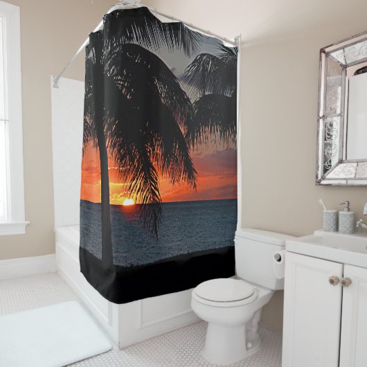 Rideaux De Douche Plage Tropical Sunset Palm Trees (En situation)