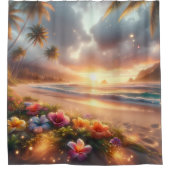 Rideaux De Douche Plage tropicale enchantée avec Hibiscus magique (Devant)