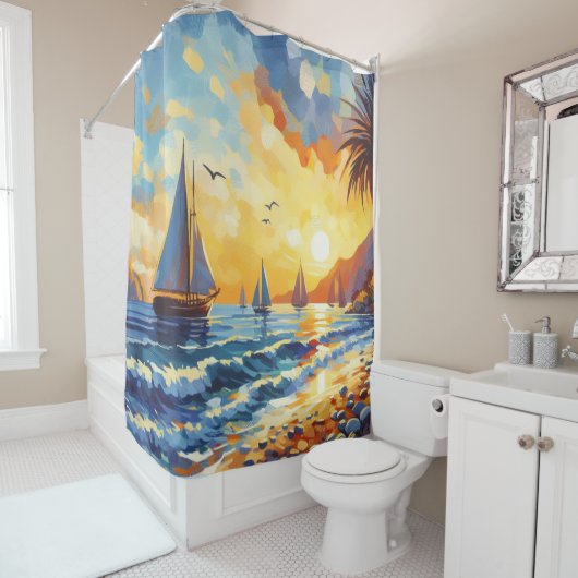 Rideaux De Douche Plage Tropicale Sunset Sunset (En situation)