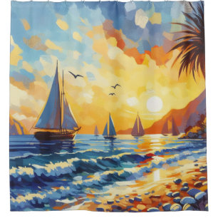 Rideaux De Douche Plage Tropicale Sunset Sunset