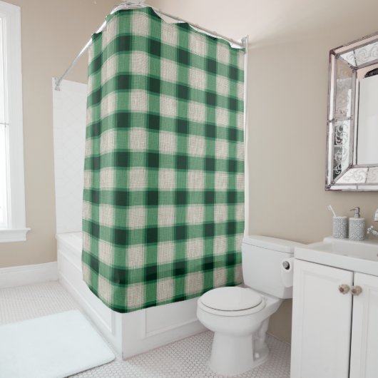 Rideaux De Douche Plaid à la crème verte (En situation)