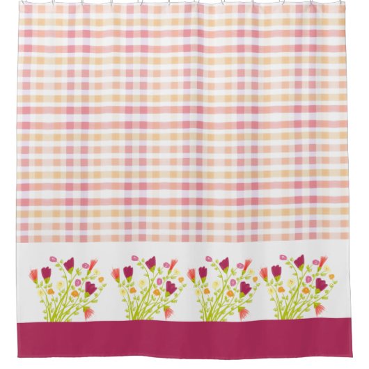 Rideaux De Douche Plaid Avec Accenté Floral (Devant)