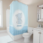 Rideaux De Douche Plaid bleu-clair d'éléphant mignon pour des (En situation)