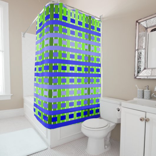 Rideaux De Douche Plaid bleu-vert (En situation)
