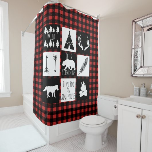 Rideaux De Douche Plaid de Buffalo Check Wilderness & Animaux Rustiq (En situation)