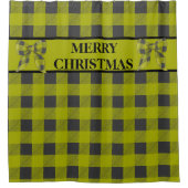 Rideaux De Douche Plaid de buffle vert et noir, Joyeux Noël (Devant)