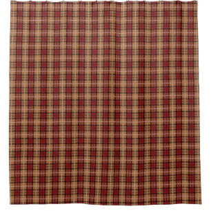 Rideaux De Douche Plaid de pixel en rouge et or