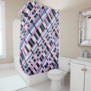 Rideaux De Douche Plaid en bleu ardoise, orchidée, noir & blanc