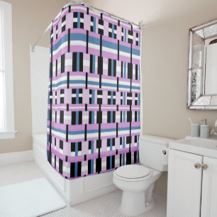 Rideaux De Douche Plaid en bleu ardoise, orchidée, noir & blanc