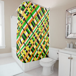 Rideaux De Douche Plaid en diagonale moderne verte, orange et jaune