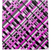 Rideaux De Douche Plaid en diagonale rose, noir et gris (Devant)