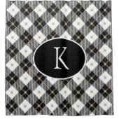 Rideaux De Douche Plaid noir blanc or personnalisé avec monogramme (Devant)