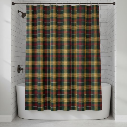 Rideaux De Douche Plaid Pattern Shower Curtain - Green, Red,