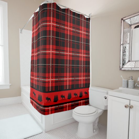 Rideaux De Douche Plaid rouge orignal cabine (En situation)