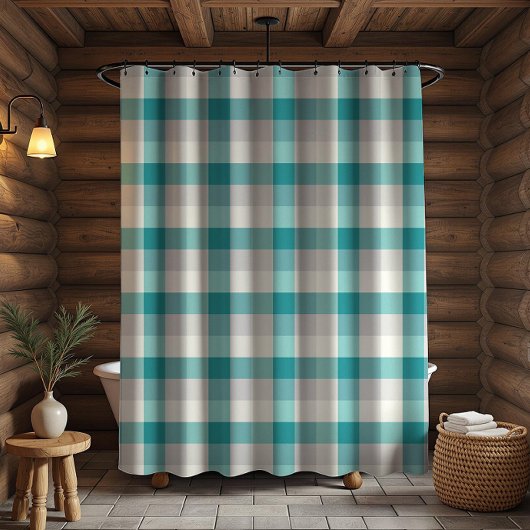 Rideaux De Douche Plaid Rustique Turquoise Gris Beige
