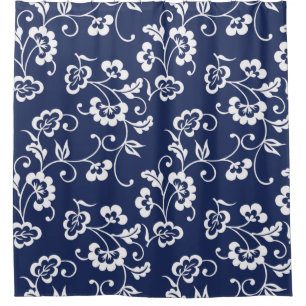 Rideaux De Douche Plan floral bleu et blanc de la marine