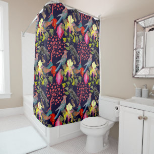 Rideaux De Douche Plan floral Paradise Oiseaux et Arbres en fleurs