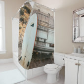Rideaux De Douche Planche de surf blanche et noire (En situation)