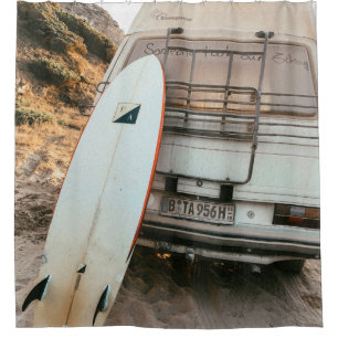 Rideaux De Douche Planche de surf blanche et noire