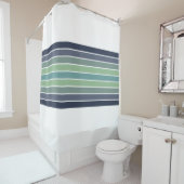 Rideaux De Douche Planche de surf bleu et vert rétro (En situation)