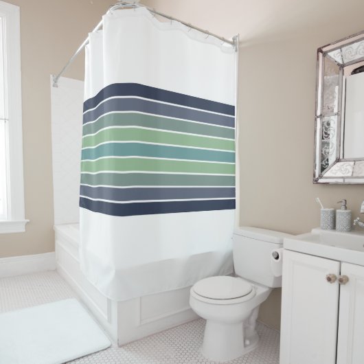 Rideaux De Douche Planche de surf bleu et vert rétro (En situation)