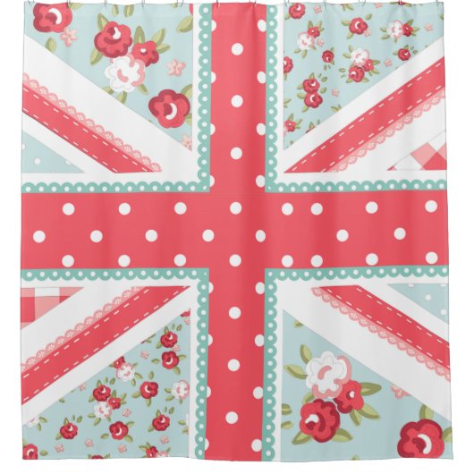 Rideaux De Douche Planche folk chic British Union Jack Pastels (Devant)