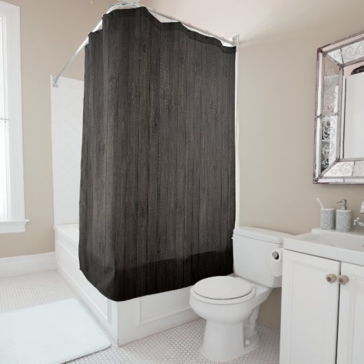 Rideaux De Douche Planches de parquet mince en bois sombre rustique (En situation)