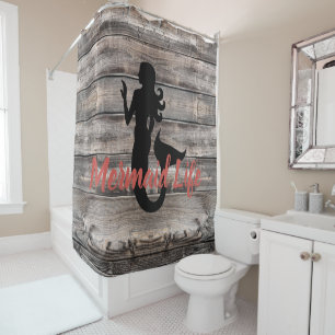 Rideaux De Douche PLANCHES EN BOIS + MERMAID avec la vie de sirène d