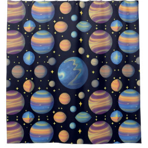 Rideaux De Douche Planètes et étoiles colorées dans l'espace extra-a