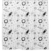 Rideaux De Douche Planètes spatiales modernes en noir et blanc (Devant)