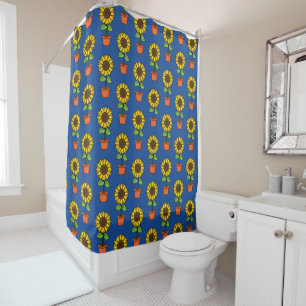 Rideaux De Douche Plante de tournesol dans un Motif de pot