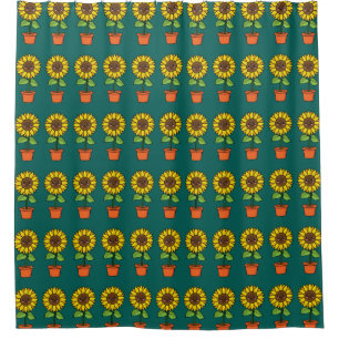 Rideaux De Douche Plante de tournesol Kawaii dans un pot