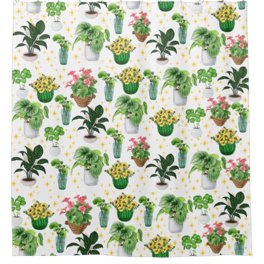 Rideaux De Douche Plantes en pot fantaisistes (Devant)