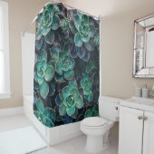 Rideaux De Douche Plantes succulents vert-bleu (En situation)